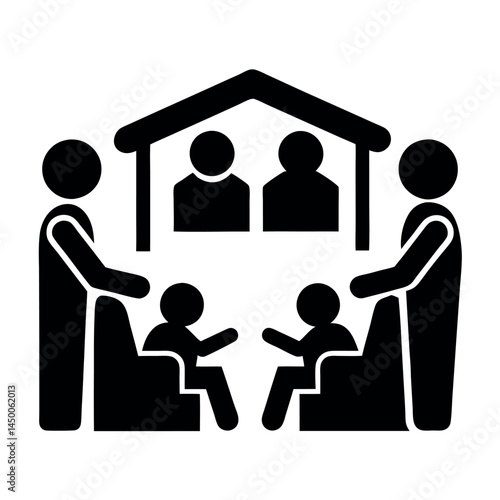 A group of children and adults sharing a peaceful moment at a community help center, engaging in a group activity in a welcoming space