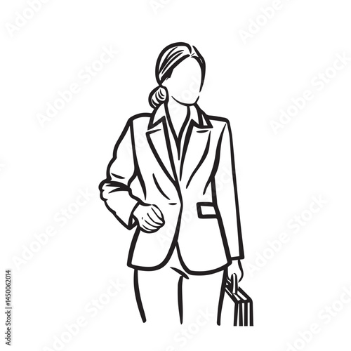 Corporate woman line figure vector – business woman silhouette – business woman vector – business woman doodle – office illustration – business woman line art

