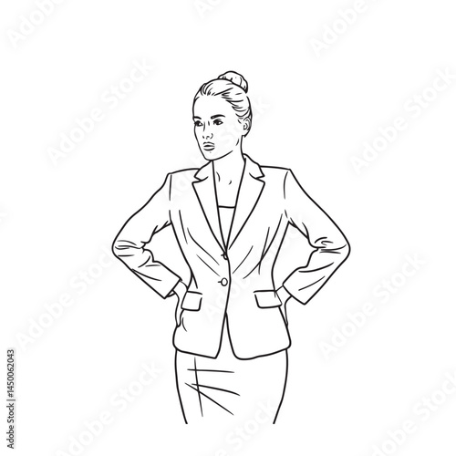 Lady boss silhouette vector line – business woman silhouette – business woman vector – business woman doodle – office illustration – business woman line art

