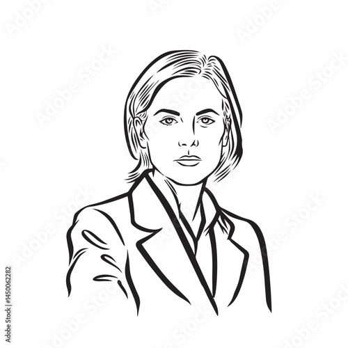 Businesswoman linear posture art – business woman silhouette – business woman vector – business woman doodle – office illustration – business woman line art

