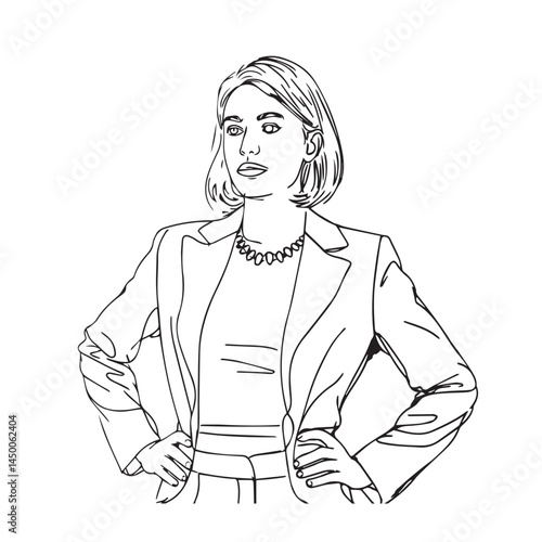 Outline of formal dressed lady – business woman silhouette – business woman vector – business woman doodle – office illustration – business woman line art

