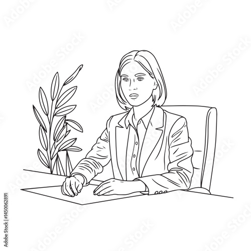 Powerful businesswoman vector drawing – business woman silhouette – business woman vector – business woman doodle – office illustration – business woman line art

