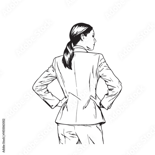 Woman in blazer outline design – business woman silhouette – business woman vector – business woman doodle – office illustration – business woman line art


