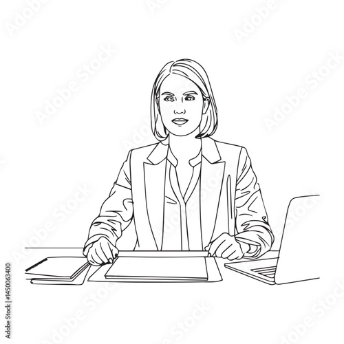 Linear sketch of business lady – business woman silhouette – business woman vector – business woman doodle – office illustration – business woman line art

