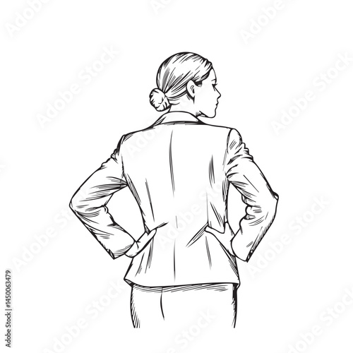 Elegant woman in formal outfit vector – business woman silhouette – business woman vector – business woman doodle – office illustration – business woman line art

