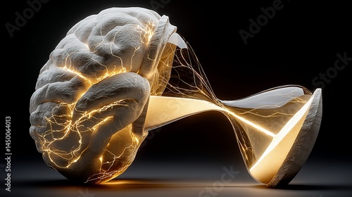 Brain and time hourglass, glowing energy