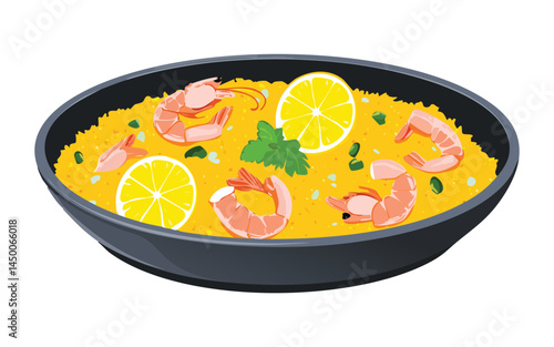Seafood Paella Shrimp - Vector Illustrationa