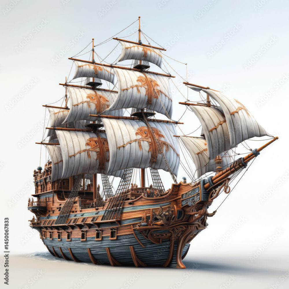 Fototapeta premium Battle-Ready Pirate Ship on the Move.