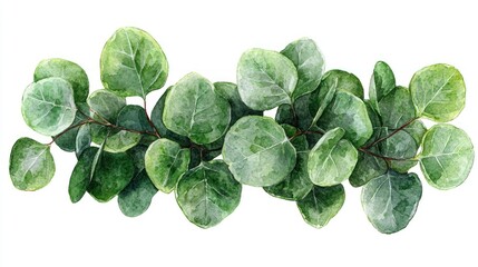 Watercolor eucalyptus branch, green leaves design