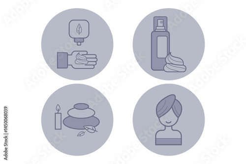 Collection of various beauty-related icons, including skincare, relaxation, and personal care routines