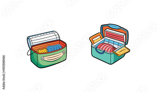 Cartoon illustration of two open lunch boxes