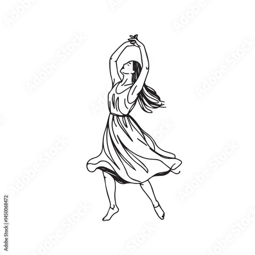 Lively woman dancer vector art - woman dancing silhouette - dancing woman vector - woman dancing doodle - dance illustration - dancing woman line art

