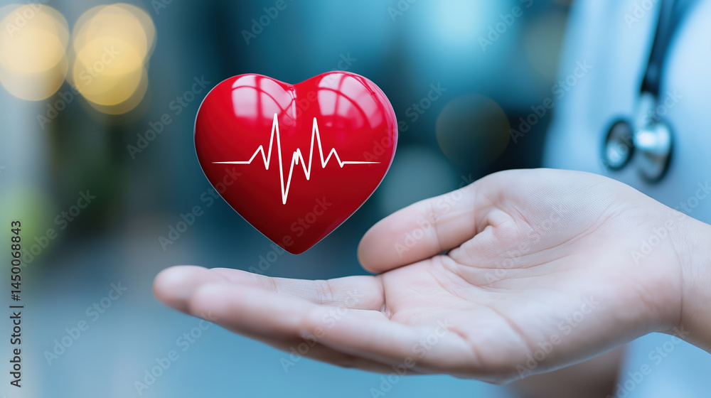 Heart health concept with medical stethoscope and heartbeat symbol Heart health concept with medical stethoscope and heartbeat symbol