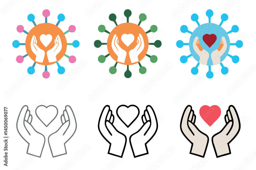 Blood Donor Day line art icon set featuring a circular arrangement of hands around a heart shaped blood drop, conveying global unity and the importance of donation Blood Donor Day line art icon set featuring a circular arrangement of hands around a heart shaped blood drop, conveying global unity and the importance of donation