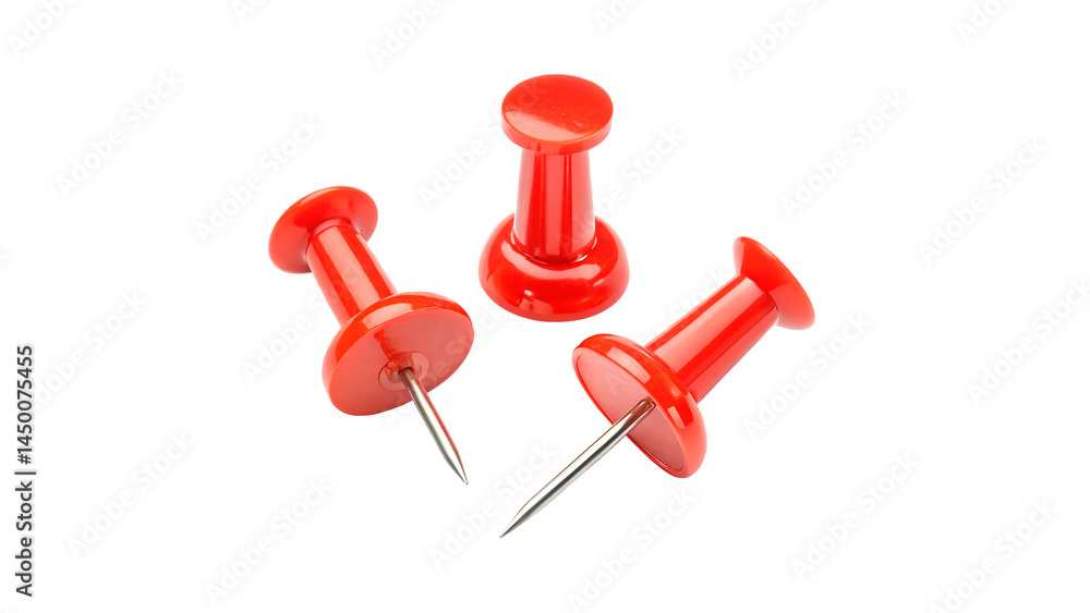 Red push pin set isolated on transparent background Red push pin set isolated on transparent background