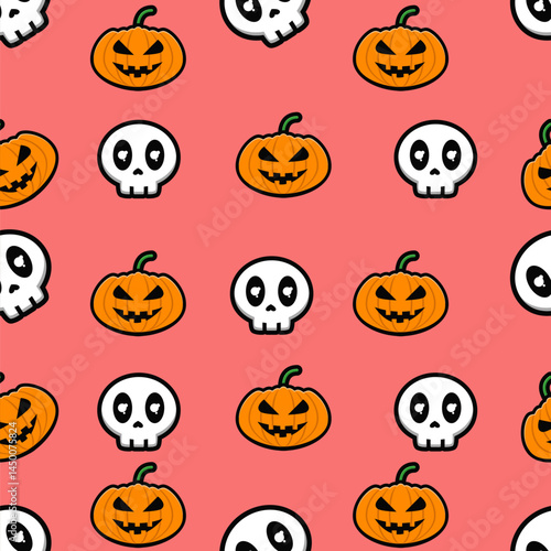 skull and pumpkin seamless pattern for Halloween