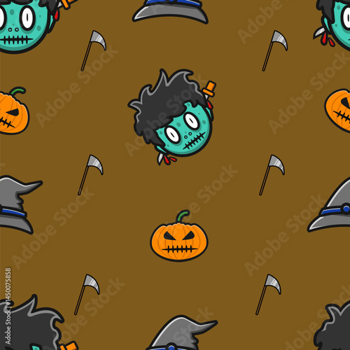 zombie and pumpkin seamless pattern for halloween