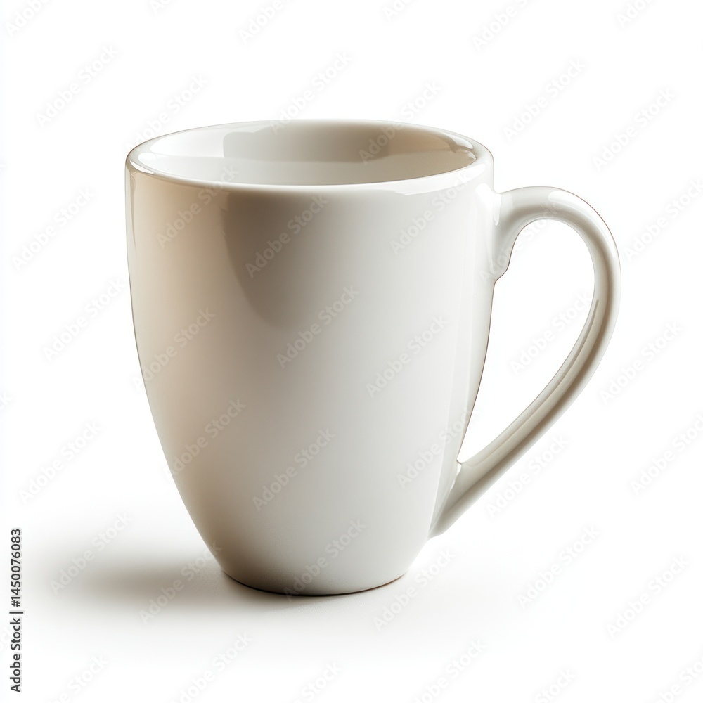 Obraz premium Elegant white ceramic mug isolated on white background perfect for coffee, tea, or hot beverages in modern kitchen decor