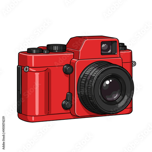 Colorful red camera illustration on white background  