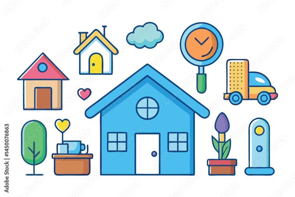 home icon set with houses, tools, plants, and decorative elements ideal for home design, gardening, and DIY projects. home icon set with houses, tools, plants, and decorative elements ideal for home design, gardening, and DIY projects.