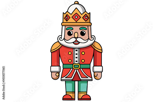 Nutcracker king with a golden crown, red coat, and vibrant colors, ideal for a Christmas coloring activity for kids and families.