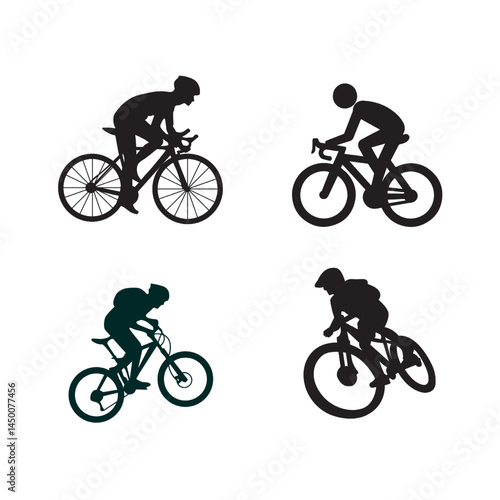 Silhouettes of a cyclist and bicycles vector set of a man riding a bike with speed