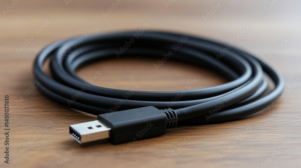 Black coiled USB cable Black coiled USB cable