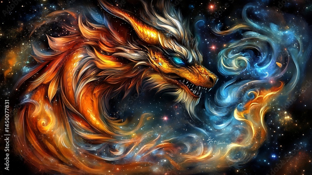 Obraz premium Fiery mythical creature portrait