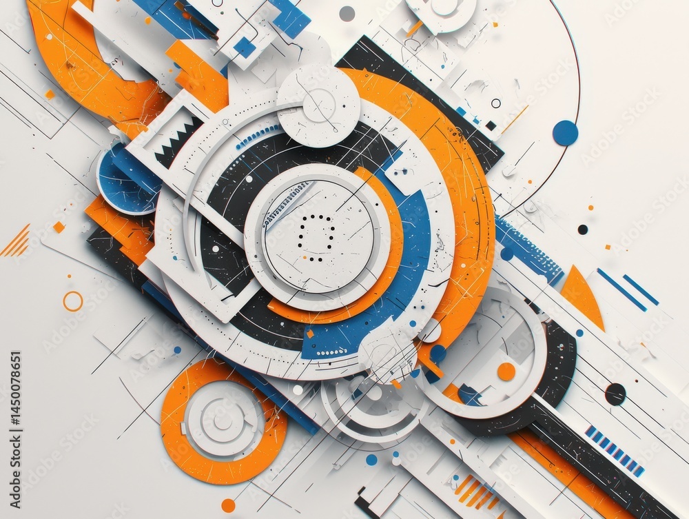 Obraz premium Abstract geometric art with blue, orange, white, and black color scheme