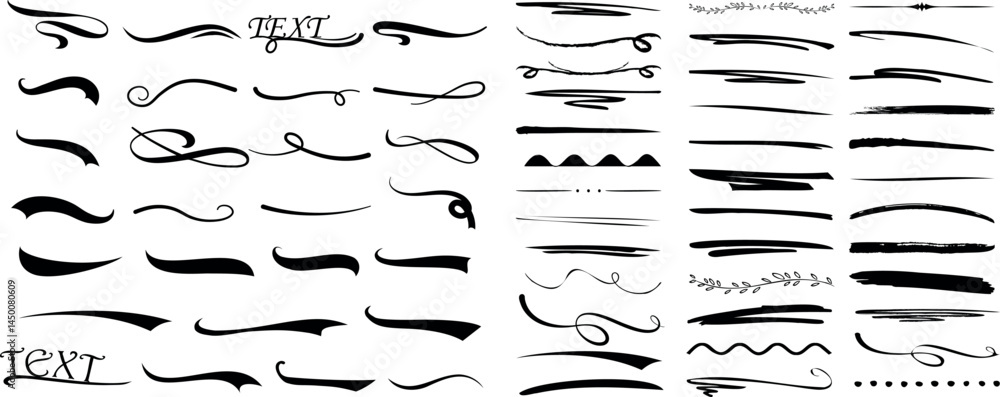 Decorative swirl, flourish, and underline vector collection for elegant design. ornament set includes calligraphic divider, swoosh, and curve elements for invitations, frames, logos, vintage projects Decorative swirl, flourish, and underline vector collection for elegant design. ornament set includes calligraphic divider, swoosh, and curve elements for invitations, frames, logos, vintage projects