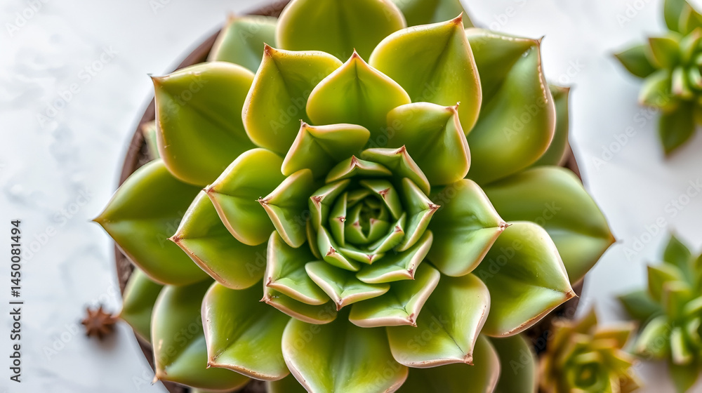 Echeveria rosette from above on white background Echeveria rosette from above on white background