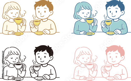コーヒーを楽しむカップルのイラスト