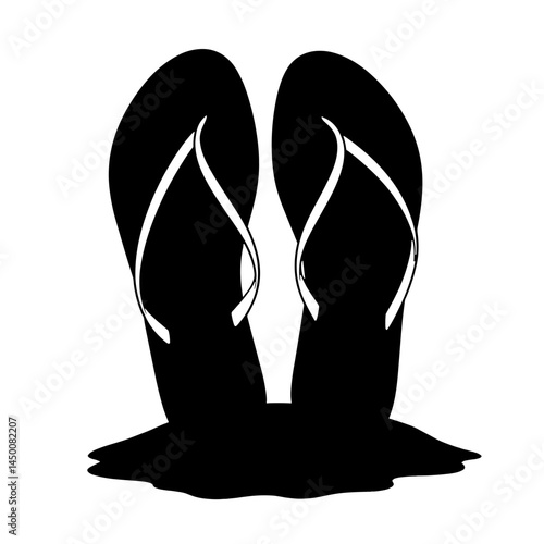 Silhouette of sandals on beach sand, summer travel vibes