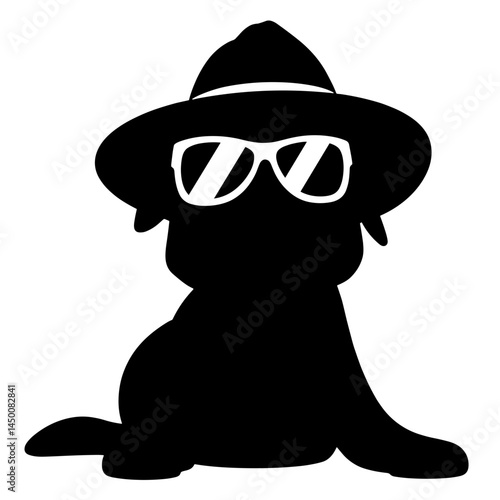 Stylish dog wearing sunglasses and sun hat, summer fun
