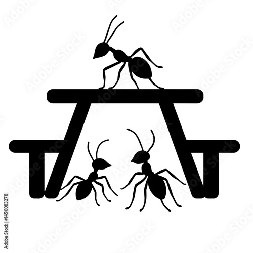 Ants marching from picnic table, fighting summer insects