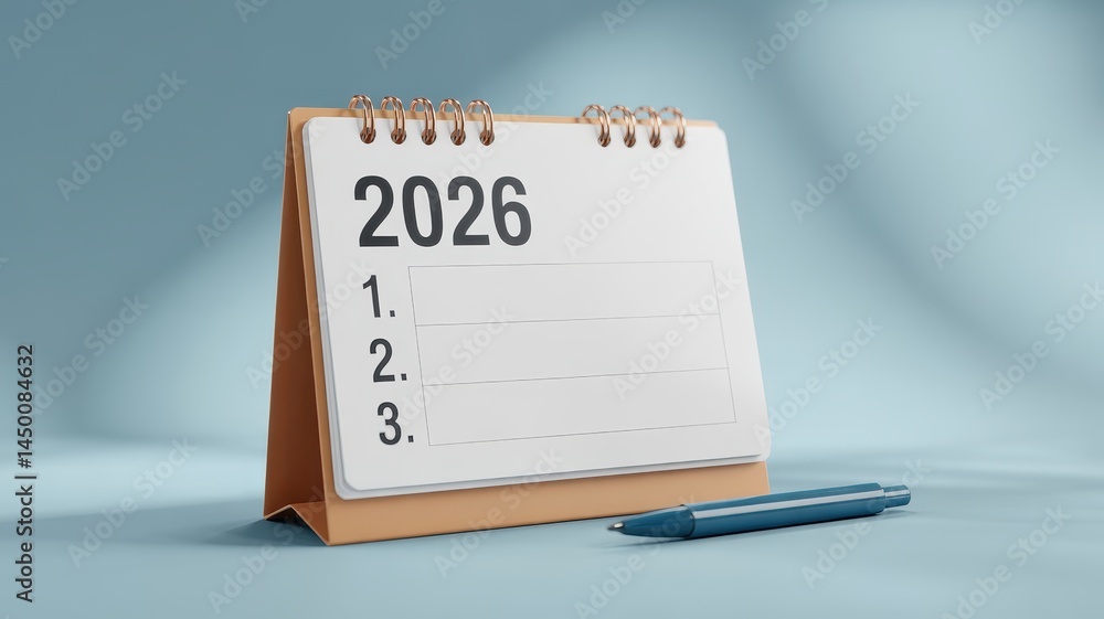 Empty,  desktop calendar for the year two thousand and twenty-six.