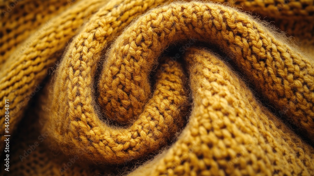 Fototapeta premium Close-up view of a textured mustard yellow knitted fabric.