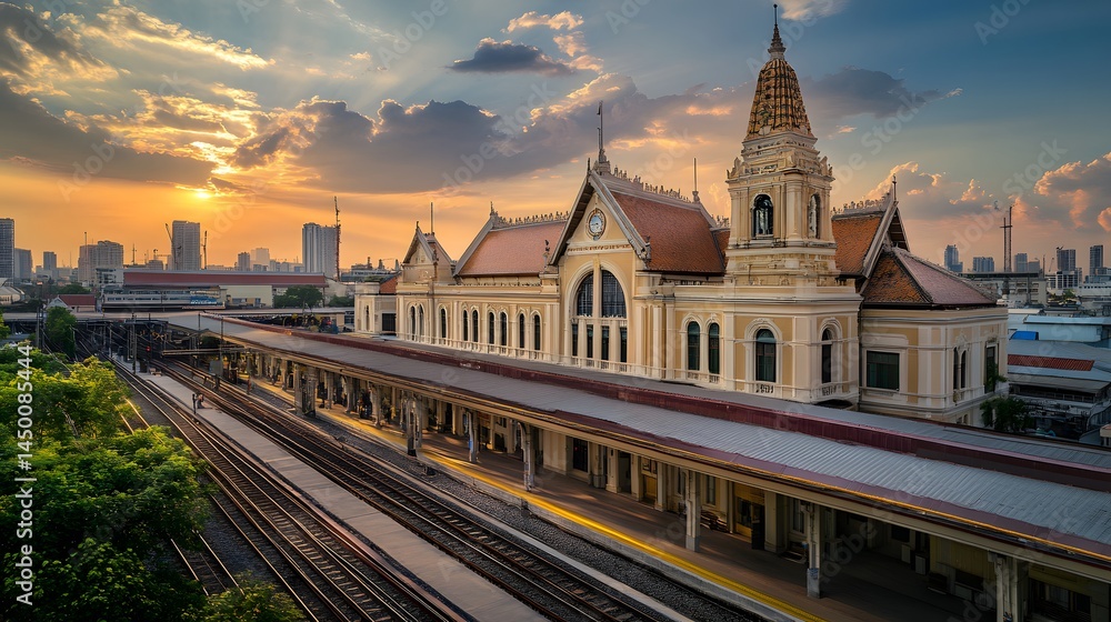 Obraz premium Historical architecture of Hua Lamphong Railway Station, Bangkok, Thailand