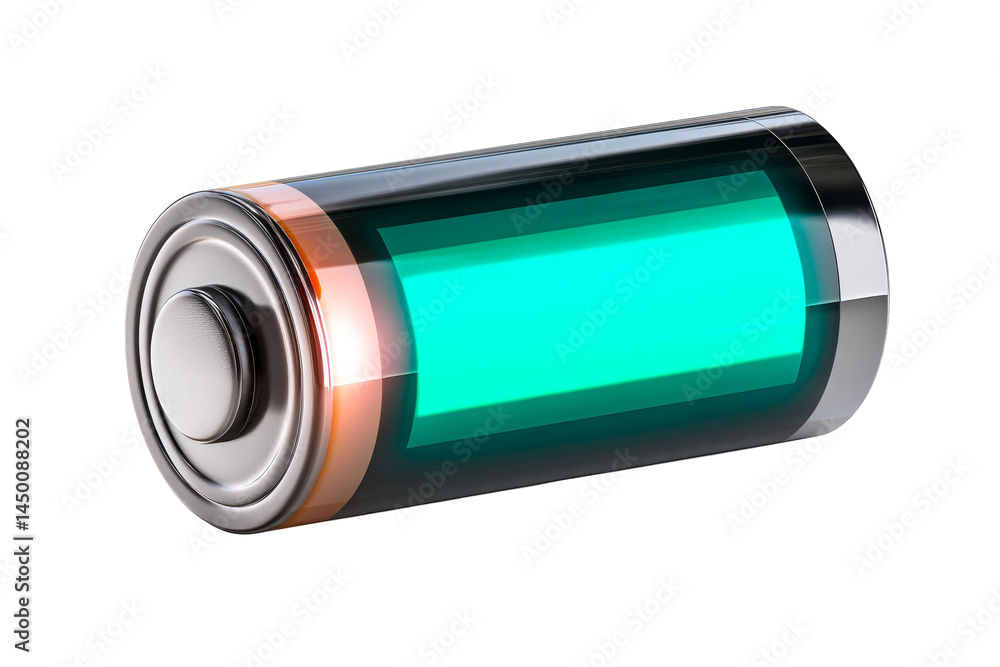 Rechargeable battery with transparent background and glowing effect Rechargeable battery with transparent background and glowing effect