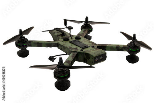 Military style drone with transparent background showcasing design