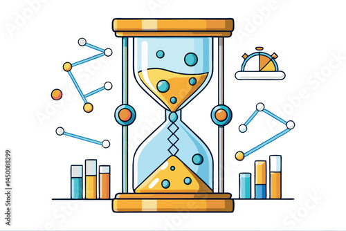 Hourglass filled with sand and mathematical symbols, illustrating the concept of time management and predictive modeling in tech