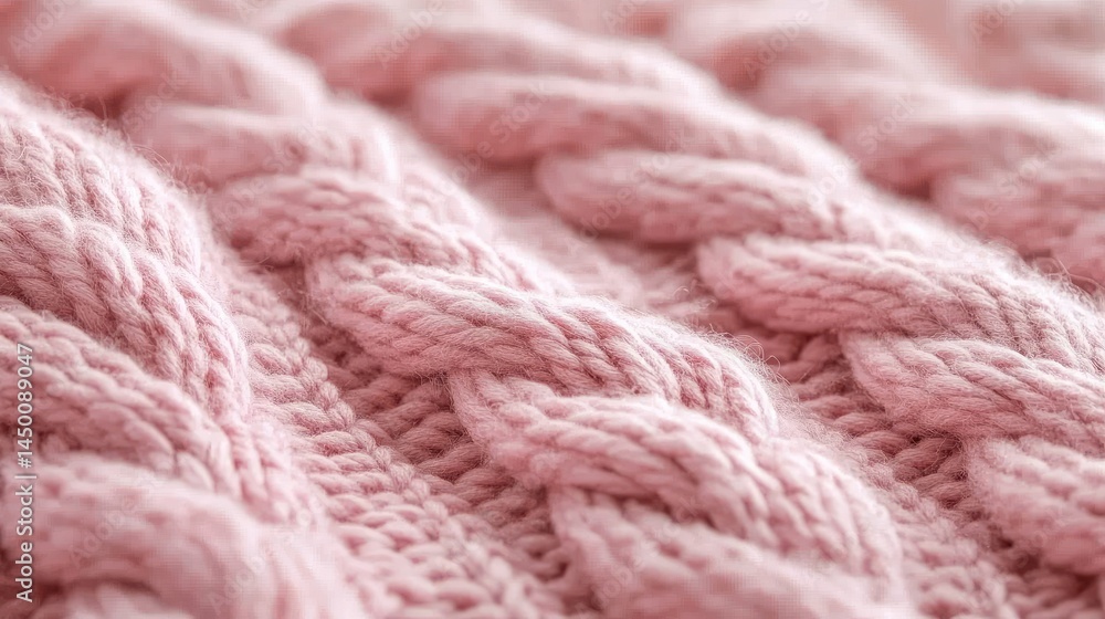Close-up view of a soft, delicate pink cable knit sweater. Close-up view of a soft, delicate pink cable knit sweater.