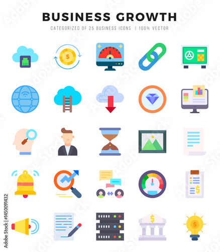 Set of Business Growth icons in Flat style. High quality Flat Icons symbol collection.