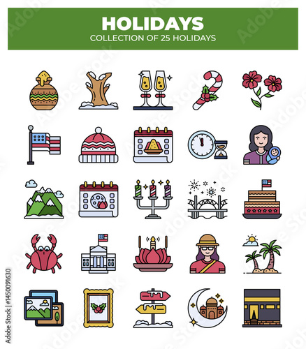 Collection of 25 Diverse Holidays. Cultural and Religious Celebrations