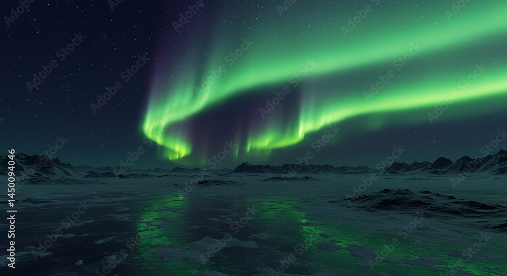 Ethereal Aurora Borealis Over Frozen Arctic Landscape Ethereal Aurora Borealis Over Frozen Arctic Landscape