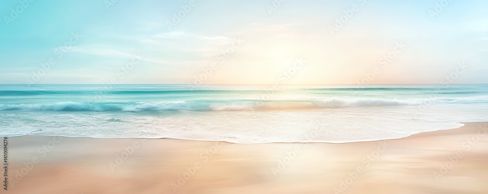 Obraz premium Serene Ocean Waves Crashing on a Sandy Beach at Sunrise Tranquil Seascape Wallpaper