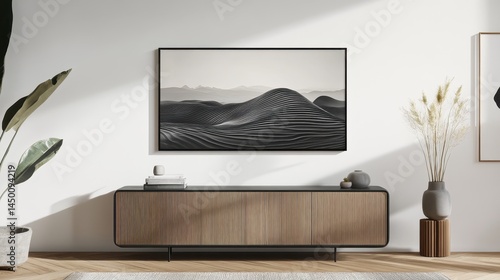 Modern minimalist living room featuring a  screen.