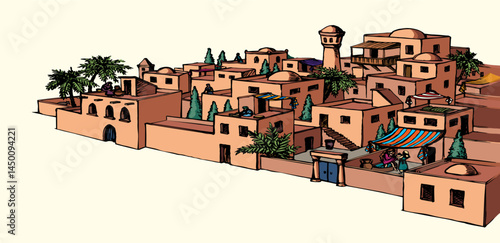 Vector drawing. Old arabic city