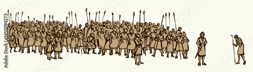 Vector drawing. Many strong soldiers