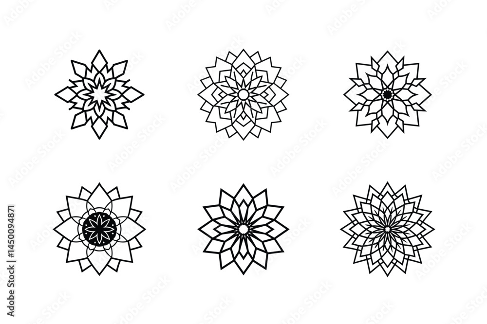 Obraz premium Set of Colorless Abstract Mandalas Composed of Digital Elements